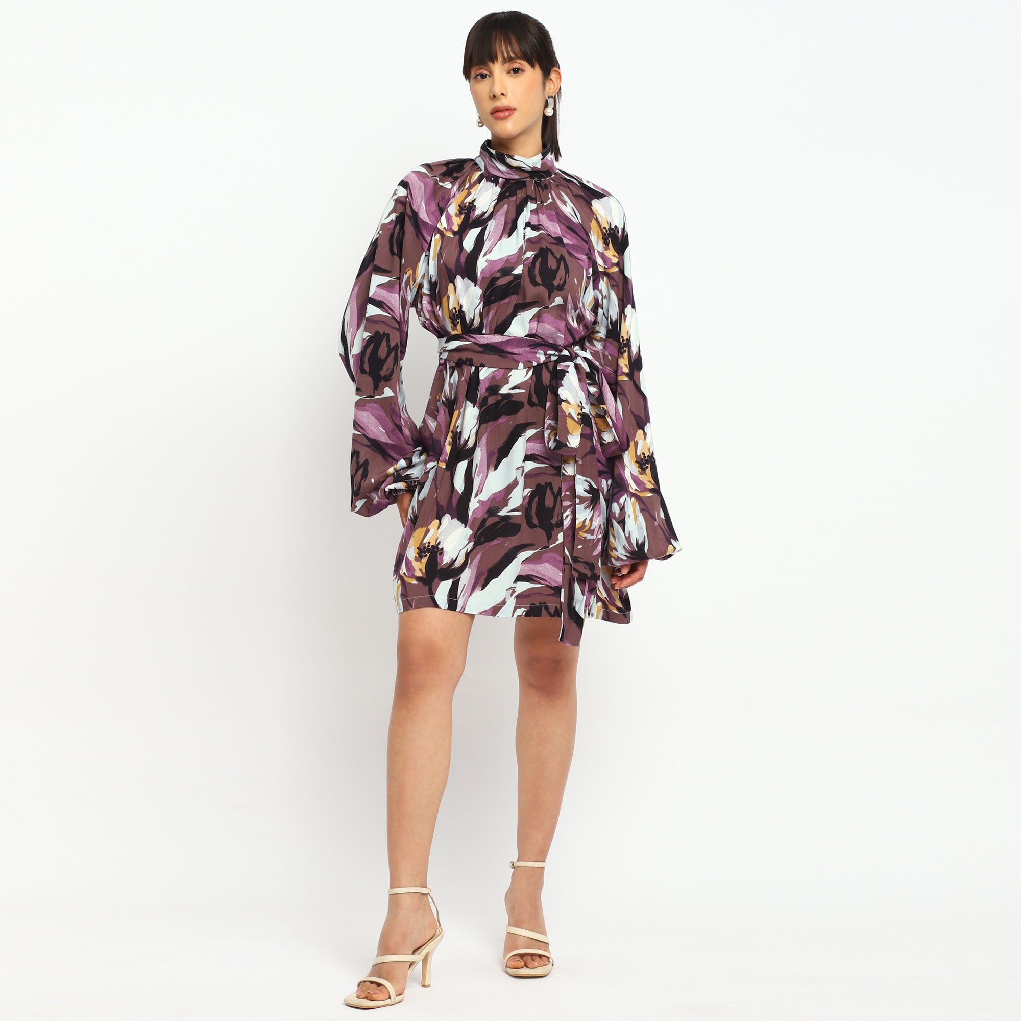 Floral Abstract High-Neck Dress